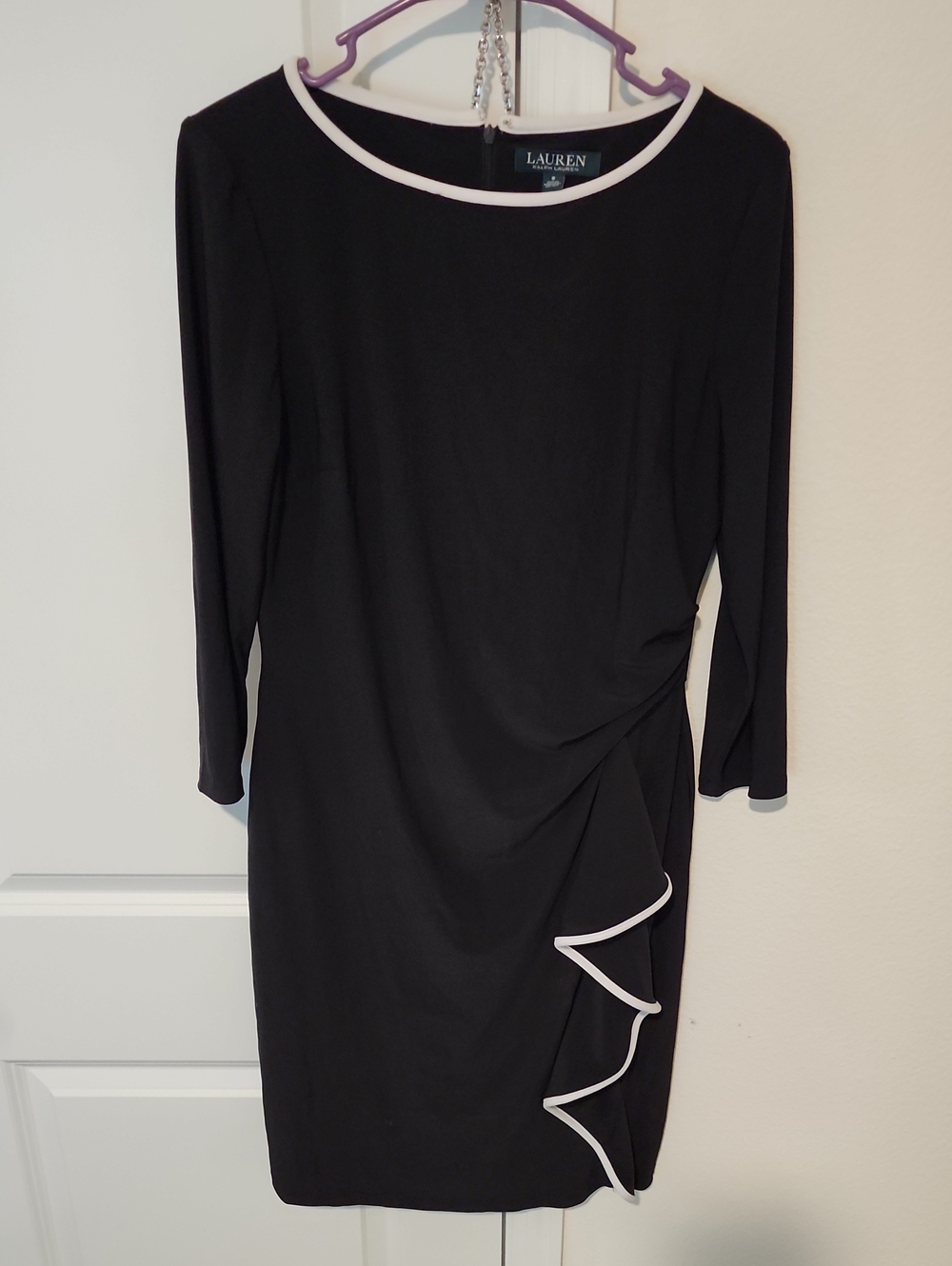 Lauren Ralph Lauren Black Dress with White Trim Ruffle